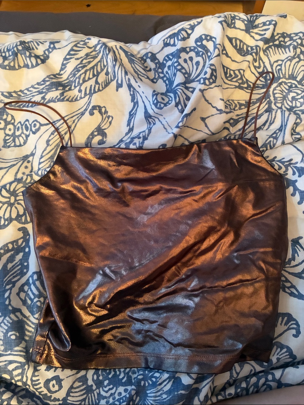 Little Moon Metallic Copper Brown Satin Crop Cami